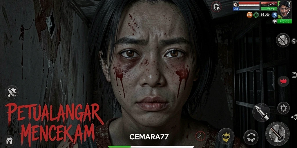 Screenshot CEMARA77 menunjukkan momen mendebarkan di tengah hutan angker.