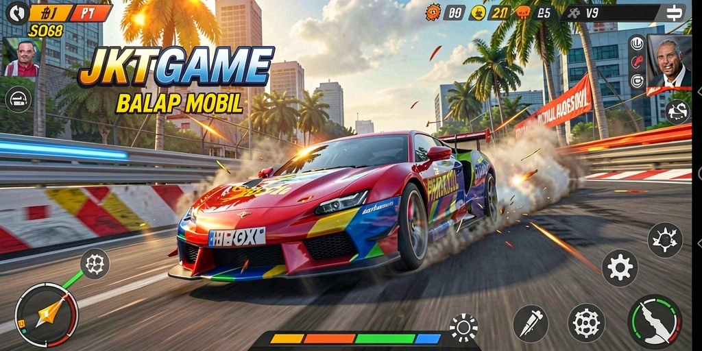 Tangkapan layar menampilkan aksi balapan seru di JKTGAME.