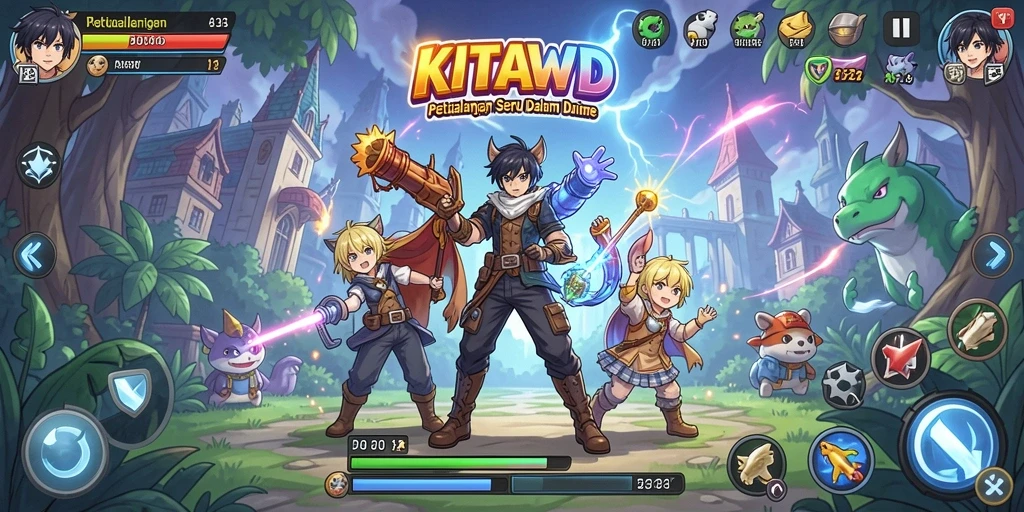 Tampilan gameplay KITAWD yang penuh warna dan dinamis.