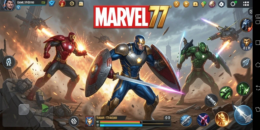 Tampilan gameplay menarik dari MARVEL77 dalam pertempuran strategis.
