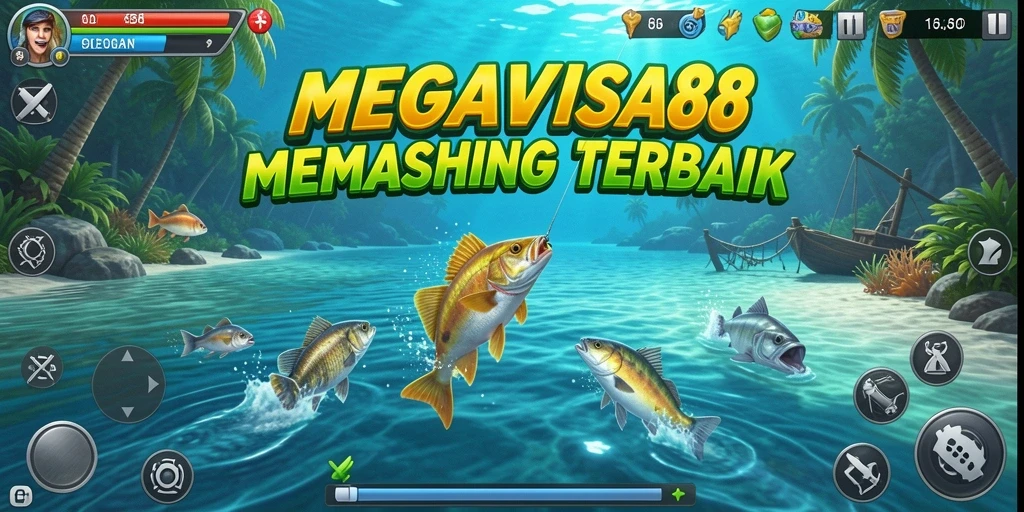 Tampilan gameplay <strong>MEGAVISA88</strong> yang menakjubkan saat menangkap ikan.
