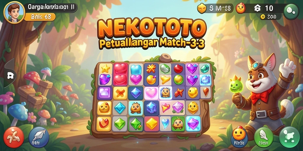 Screenshot gameplay NEKOTOTO yang menampilkan keseruan Match-3.