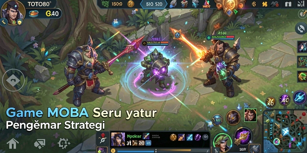 Tampilan gameplay TOTO80 dengan aksi seru di arena MOBA.