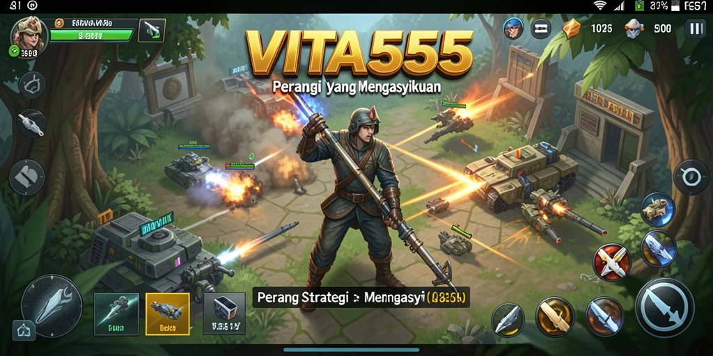 Screenshot gameplay VITA555 yang menunjukkan pertempuran strategi yang intens.